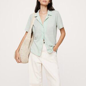 NWT Banana Republic Green 100% European Linen Knit Relaxed Resort Shirt M